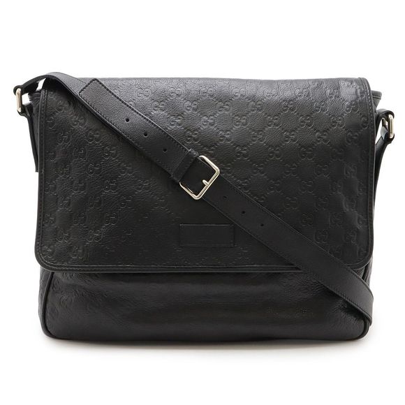Gucci Guccissima Messenger Bag Shoulder Bag Diagonal Leather Black Black Silver - Picture 1 of 7